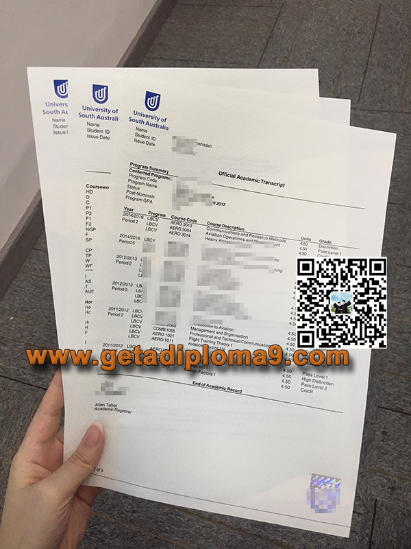 南澳大学成绩单，University of South Australia diploma