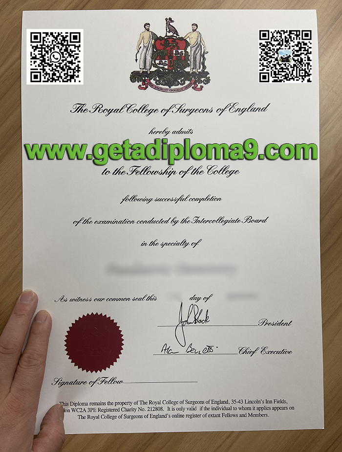 Royal College of Surgeons of England certificate. RCS England certificate.